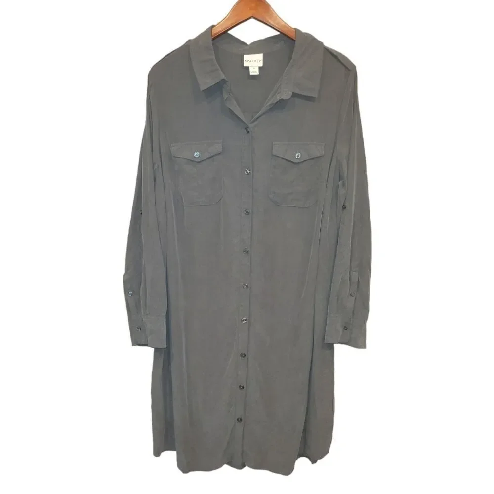 NWT Ava & Viv Atlantic Cypress Utility Look Dress Long Sleeve 1X
